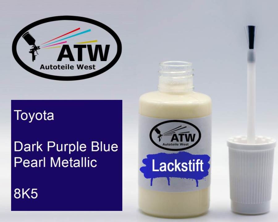 Toyota, Dark Purple Blue Pearl Metallic, 8K5: 20ml Lackstift, von ATW Autoteile West.